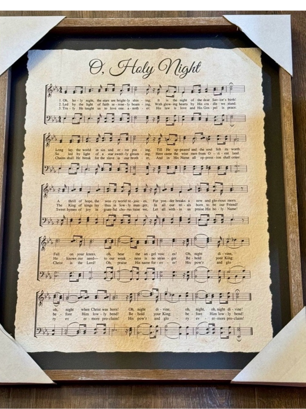 O Holy Night Framed Sheet Music Wall Art - Rustic Black & Brown